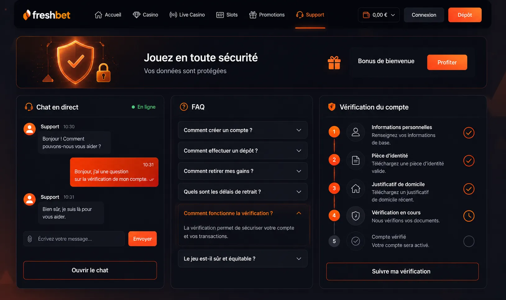 Licence et sécurité de la plateforme Fresh Bet Casino